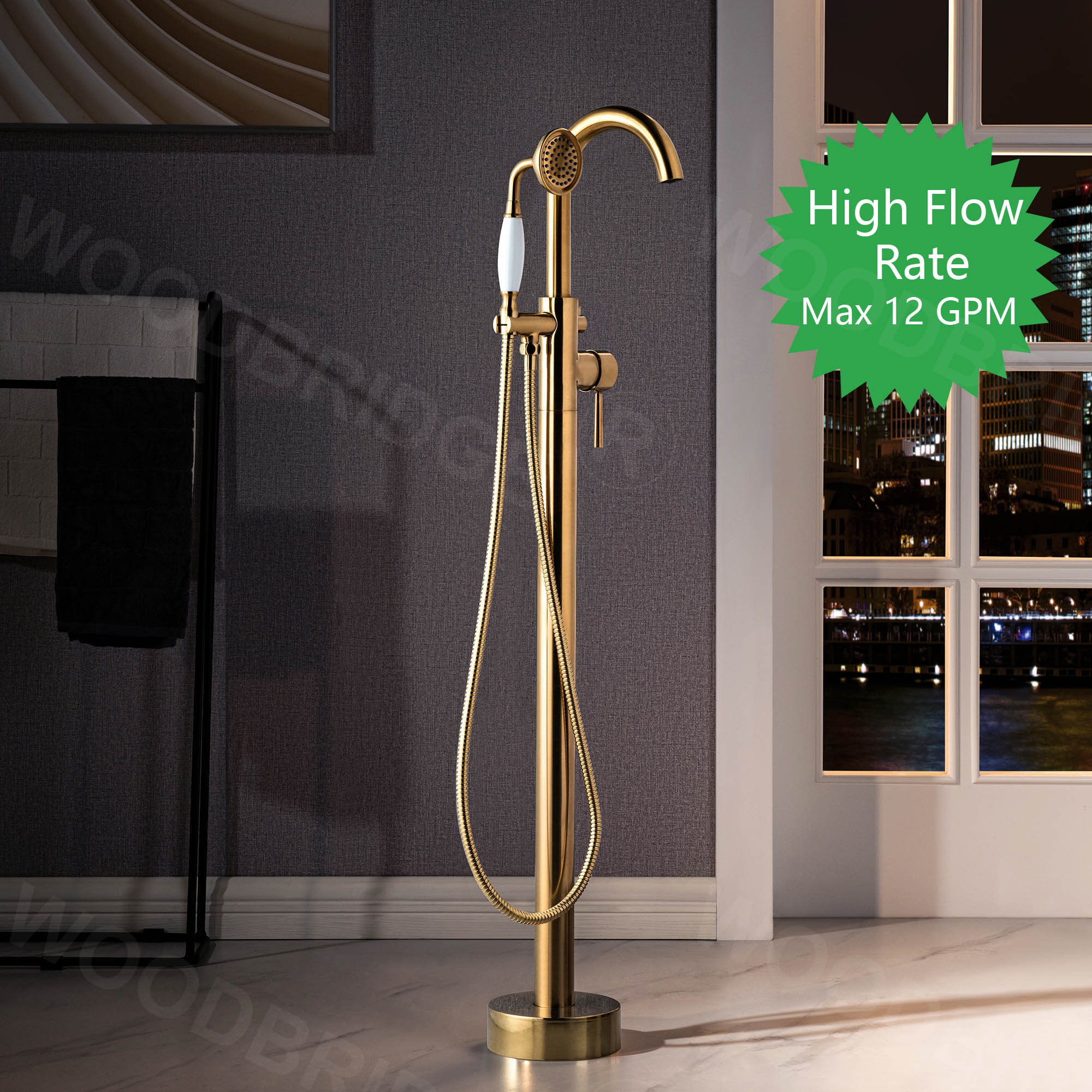 Black & Gold Brass bathroom faucet w/telephone handshower set Bath&Shower 