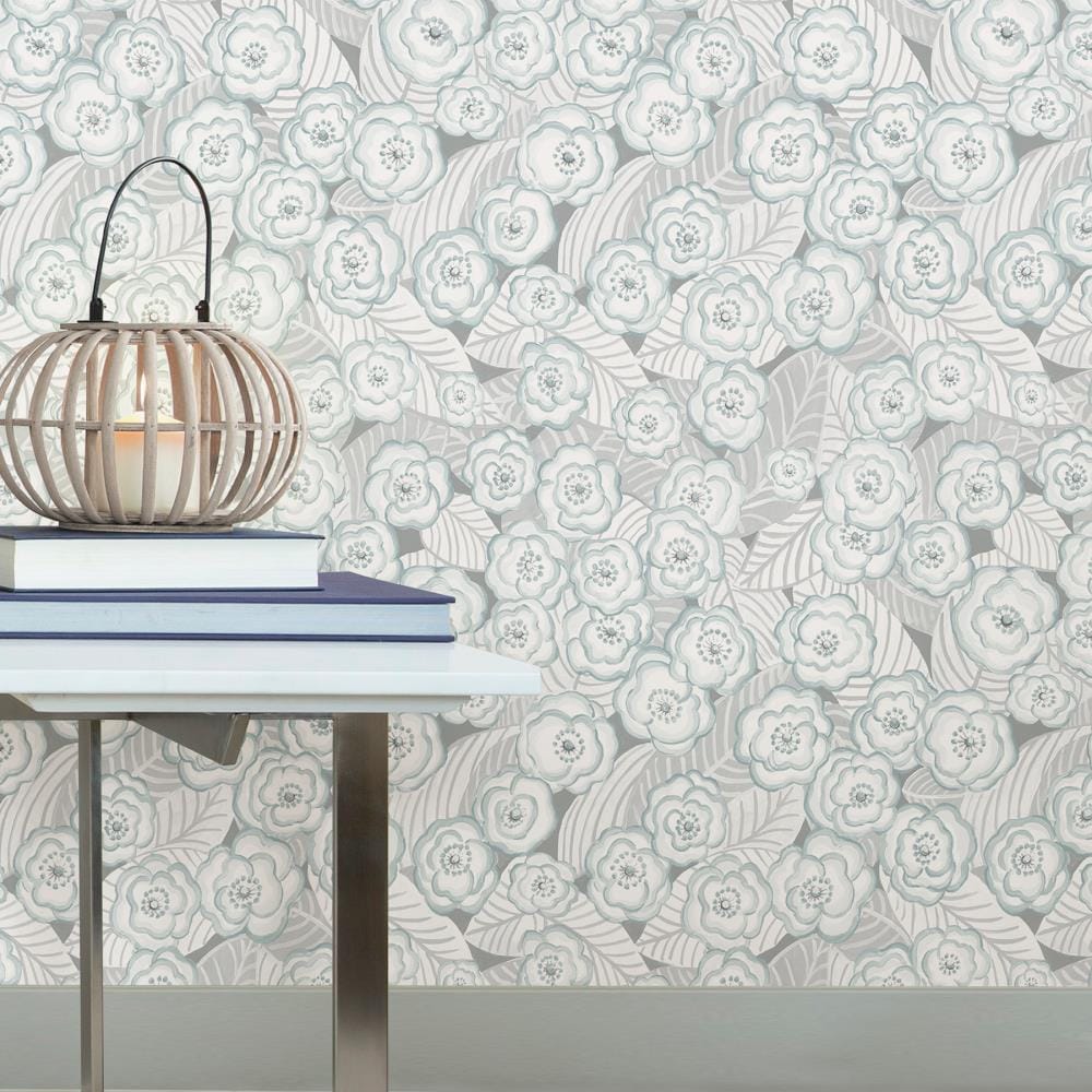 NuWallpaper 30.75sq ft Grey Vinyl Floral SelfAdhesive Peel and Stick