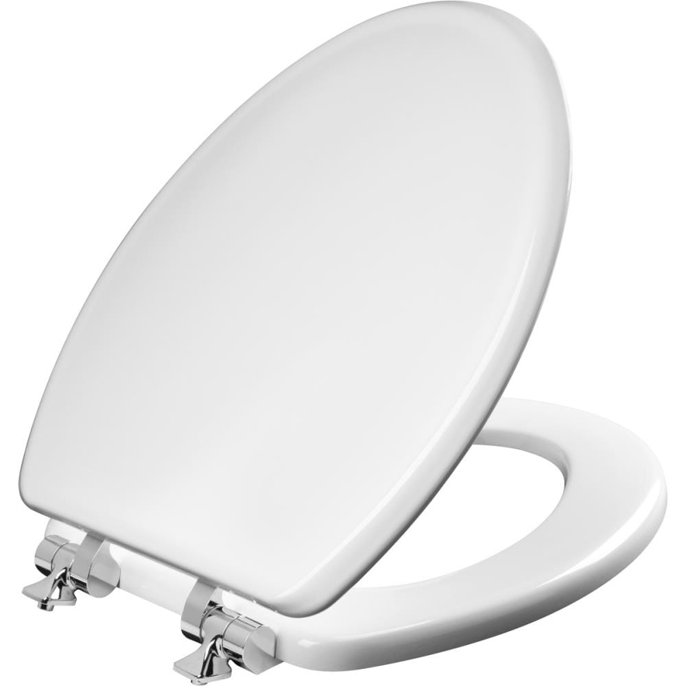 Chrome Details about   Durable Enameled Wood Toilet Seat Elongated White Classic Metal Hinge 