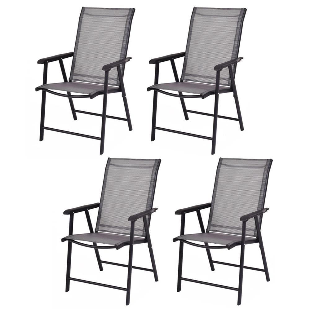 Set of 2 Outdoor Patio Folding Sling Chairs Camping Deck Garden Steel W/ Armrest