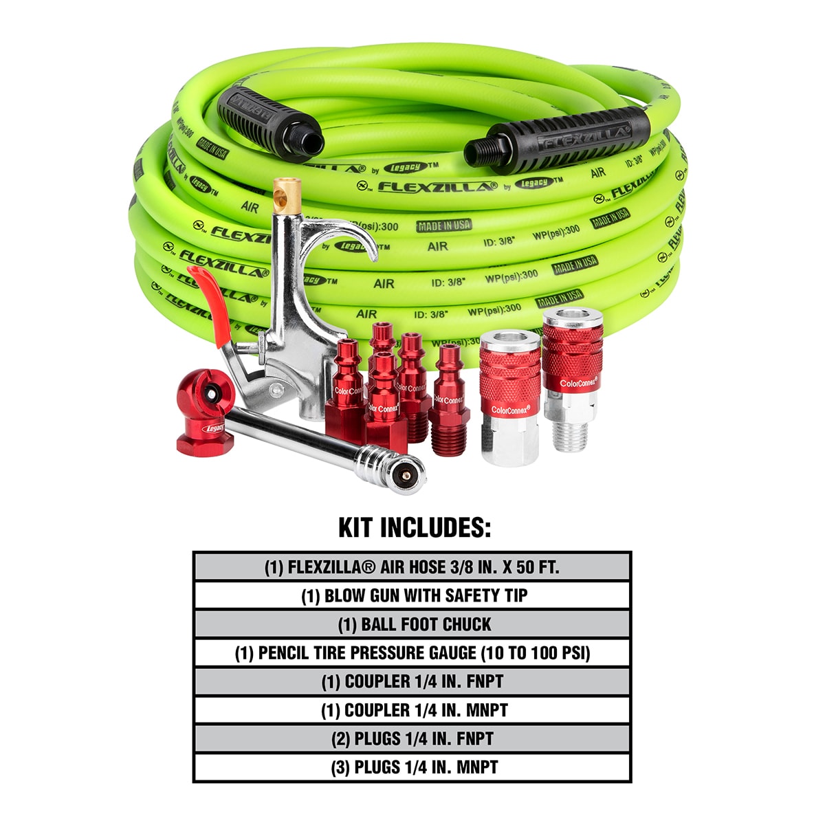 1/4... Details about   Flexzilla Air Hose with ColorConnex Industrial Type D Coupler and Plug 