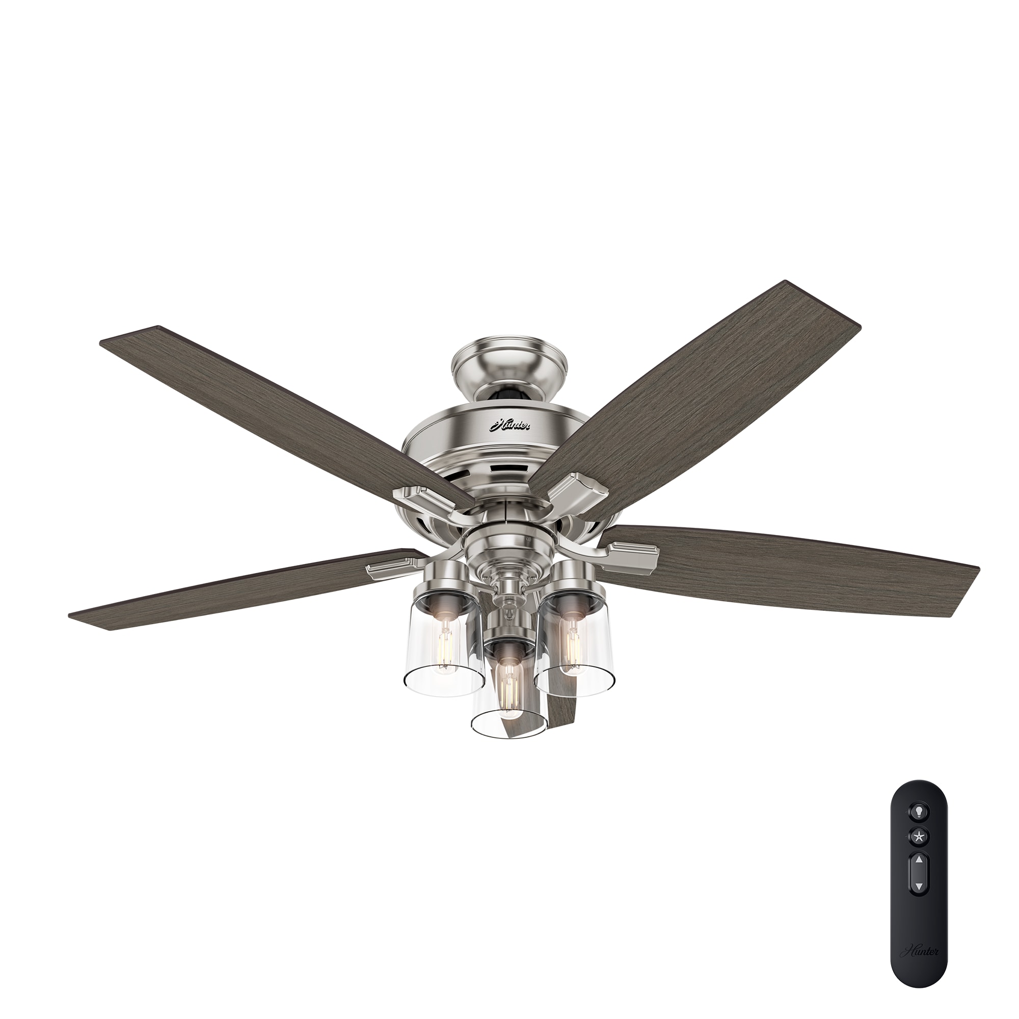 Ceiling Fan With Light Brushed Nickel 3-Blade Maple Walnut Indoor Remote Control 