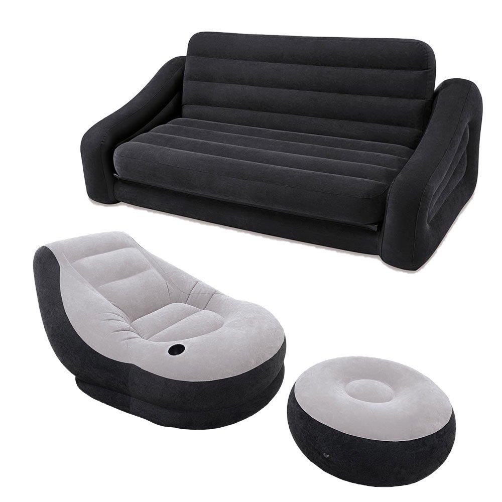 Intex Dark Gray Inflatable Queen Size Pull-Out Sofa Bed & 12V Electric Air Pump 