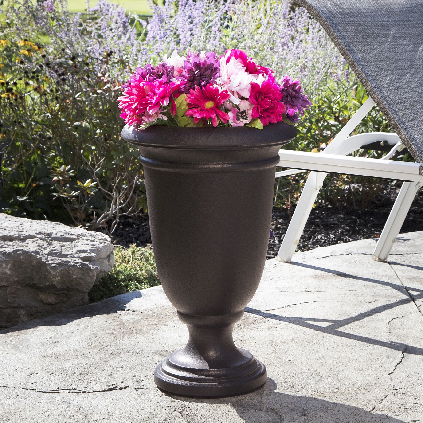 Black Urn Flower Pot Planter 19-inch Durable Resin Indoor Outdoor 