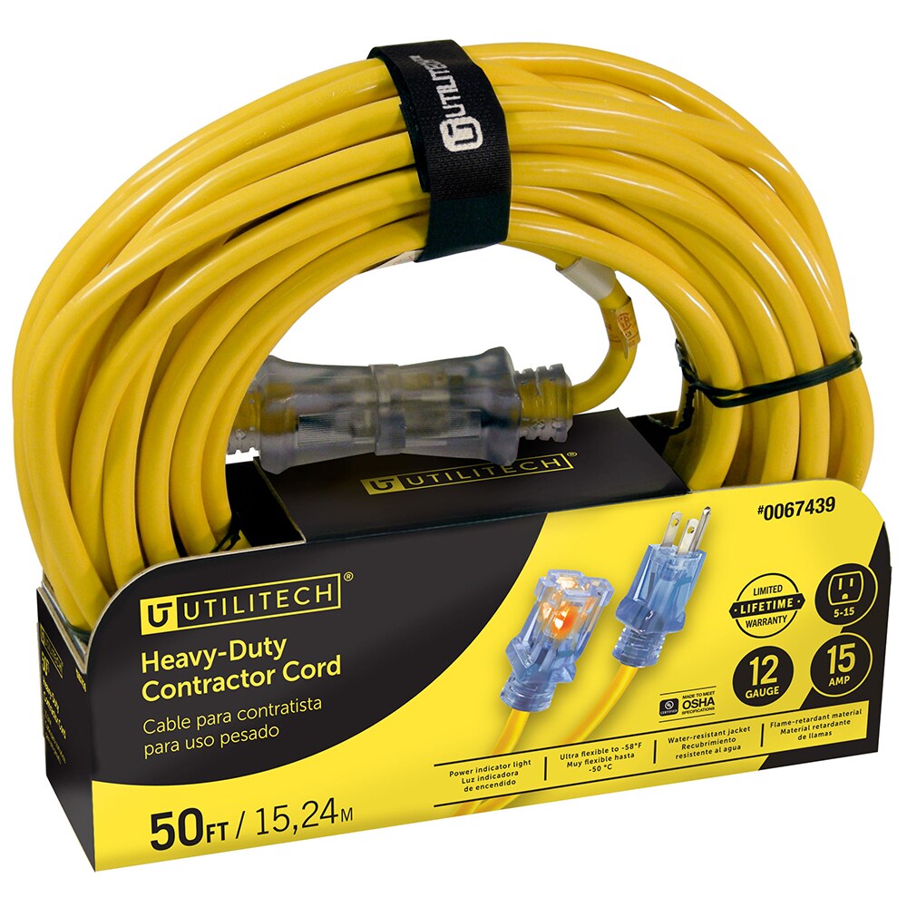 Prime Wire 50ft 12/3 SJTW 3-Outlet Outdoor Extension Cord Heavy Duty Triple Tap
