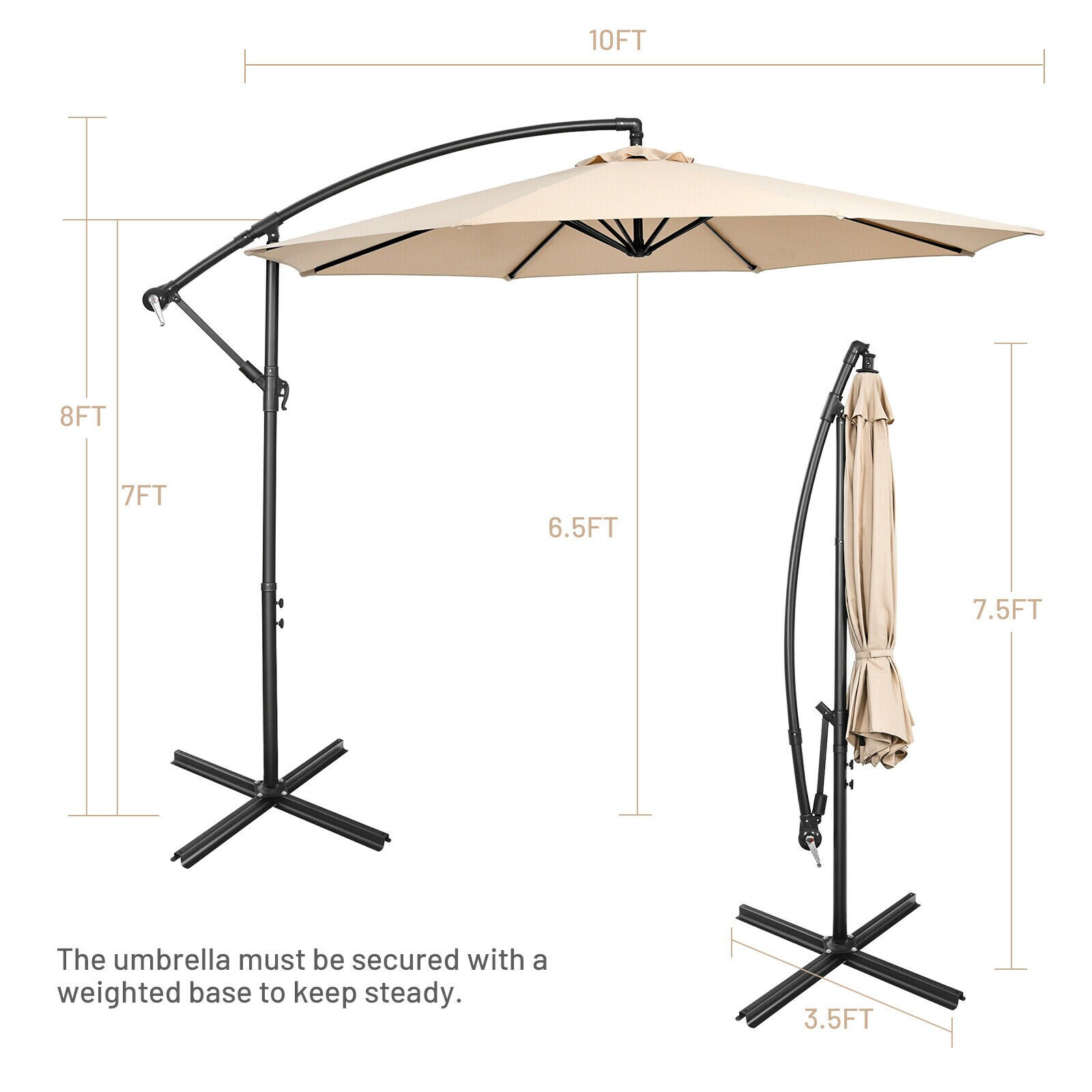 Clihome 10Ft Patio Umbrella Offset Umbrella with 8 Ribs Cantilever and