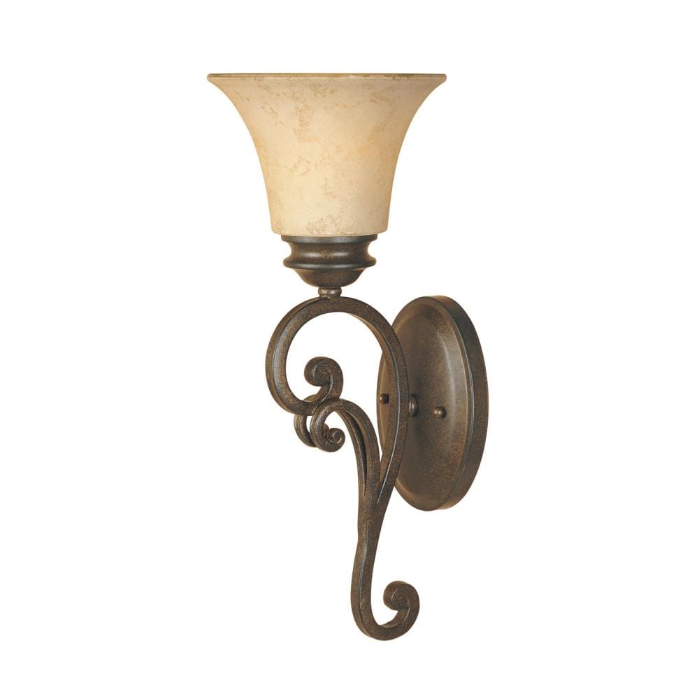 oil rubbed bronze wall iron scroll sconce 1 light amber hand blown glass 