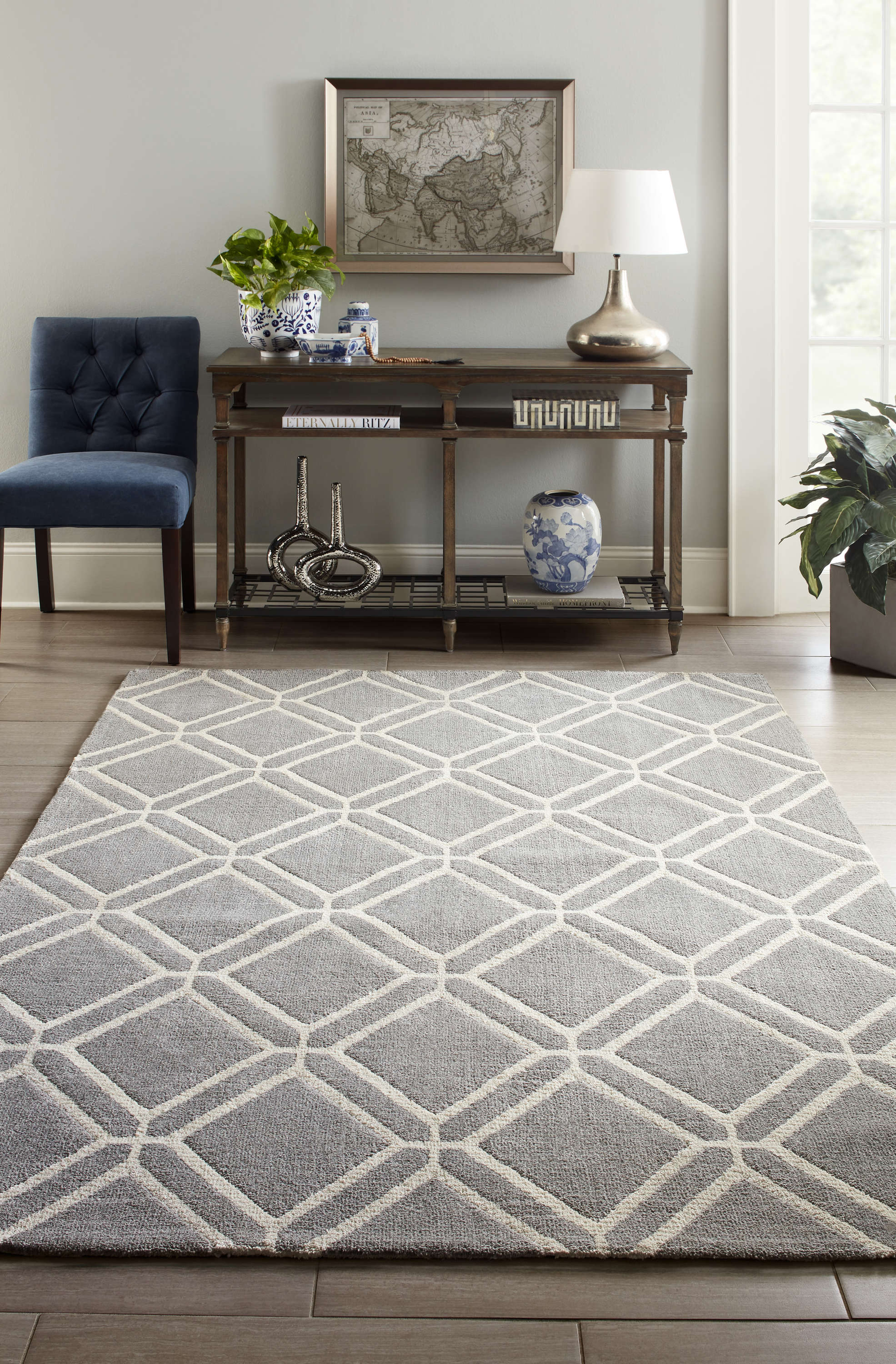 allen + roth Shae 5 x 8 Grey Geometric MidCentury Modern Area Rug in