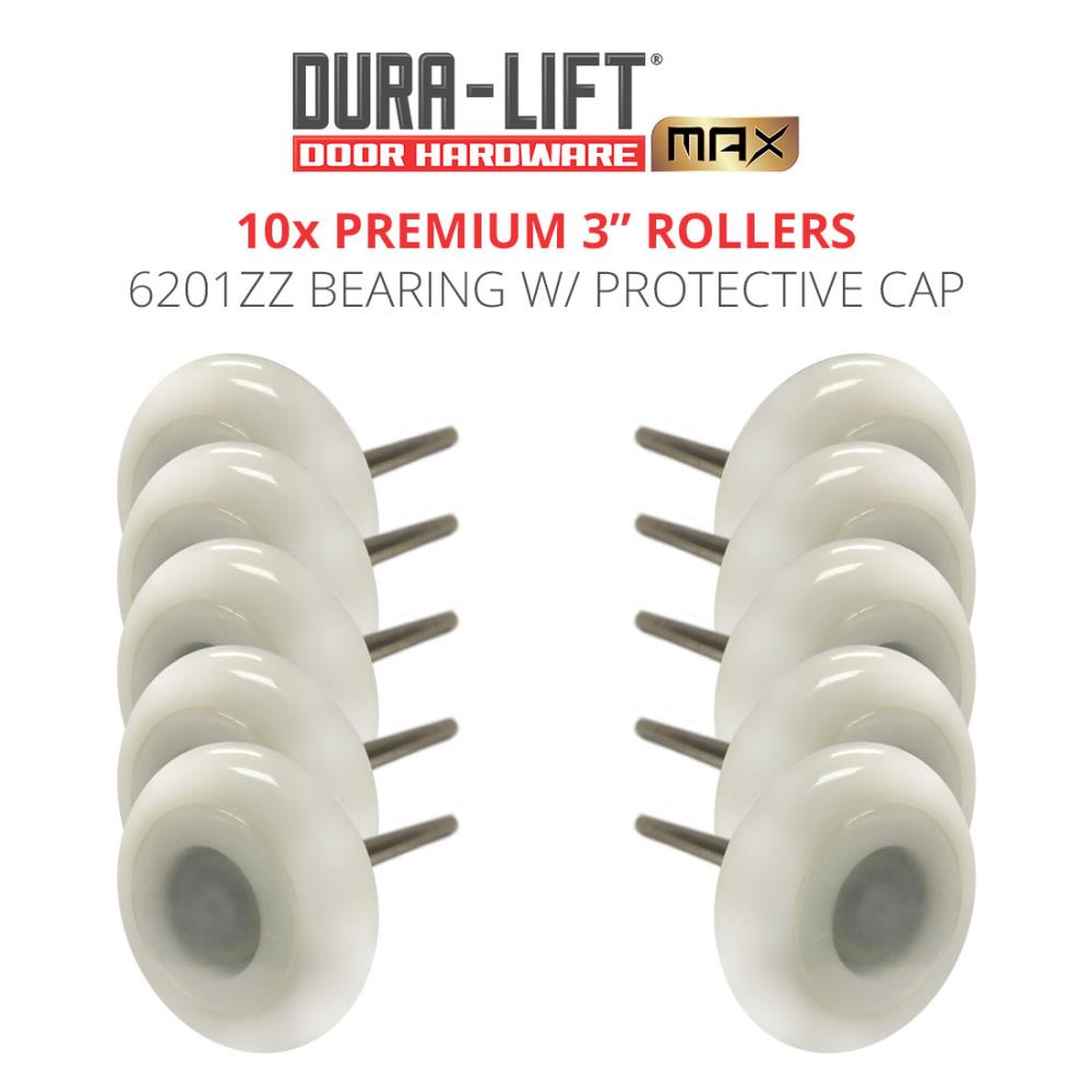 DURA-LIFT Ultra-Life MAX 3-in Dual Cage, Sealed 6201ZZ Bearing 10-Pack Gold Nylon Garage Door Roller
