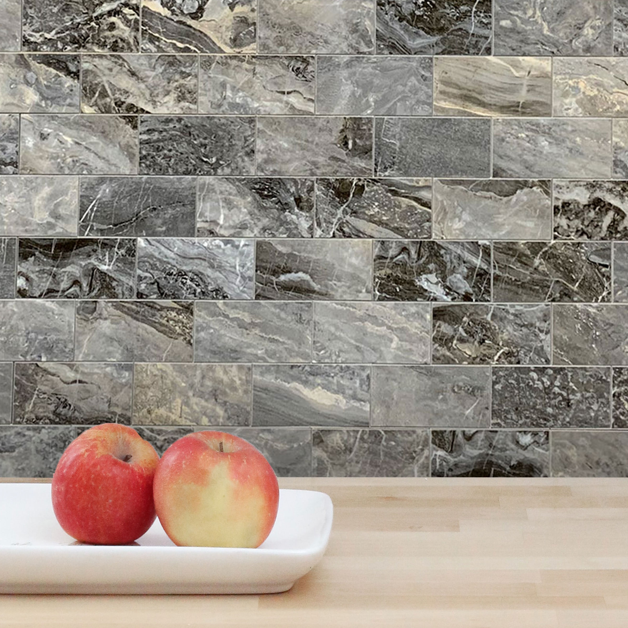 Peel Stick Wall Tile Kitchen Bathroom Backsplash Natural Gray Stone Slate Marble 