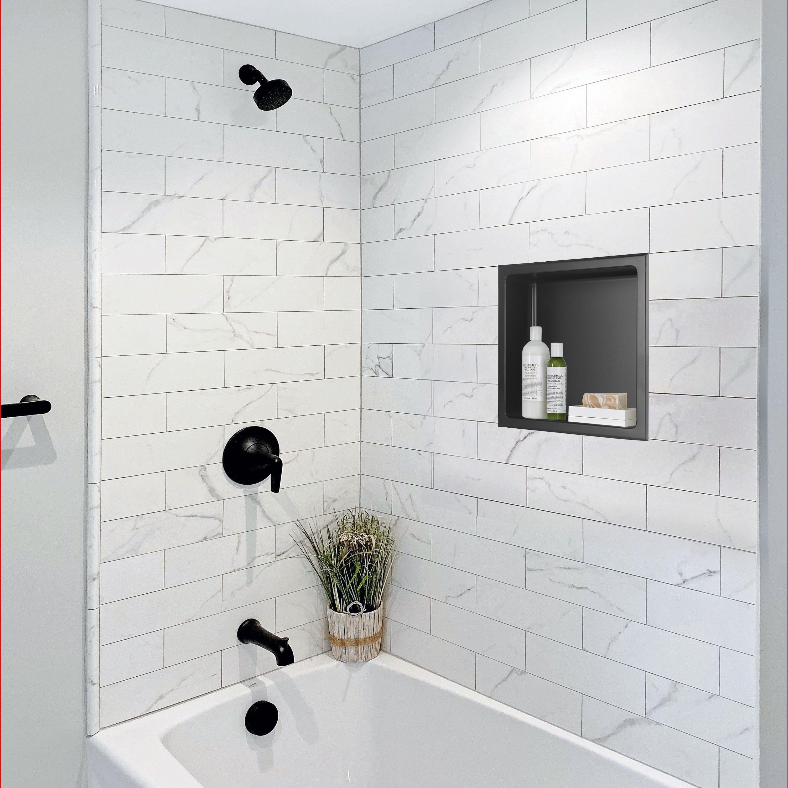 AKDY 12-in x 12-in Matte Black Stainless Square Shower Niche