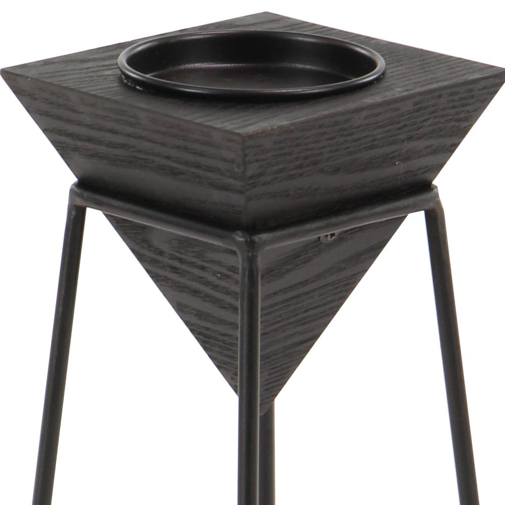 Cosmoliving By Cosmopolitan Modern Geometric Black Wood And Metal Candle Holders In Iron 0335