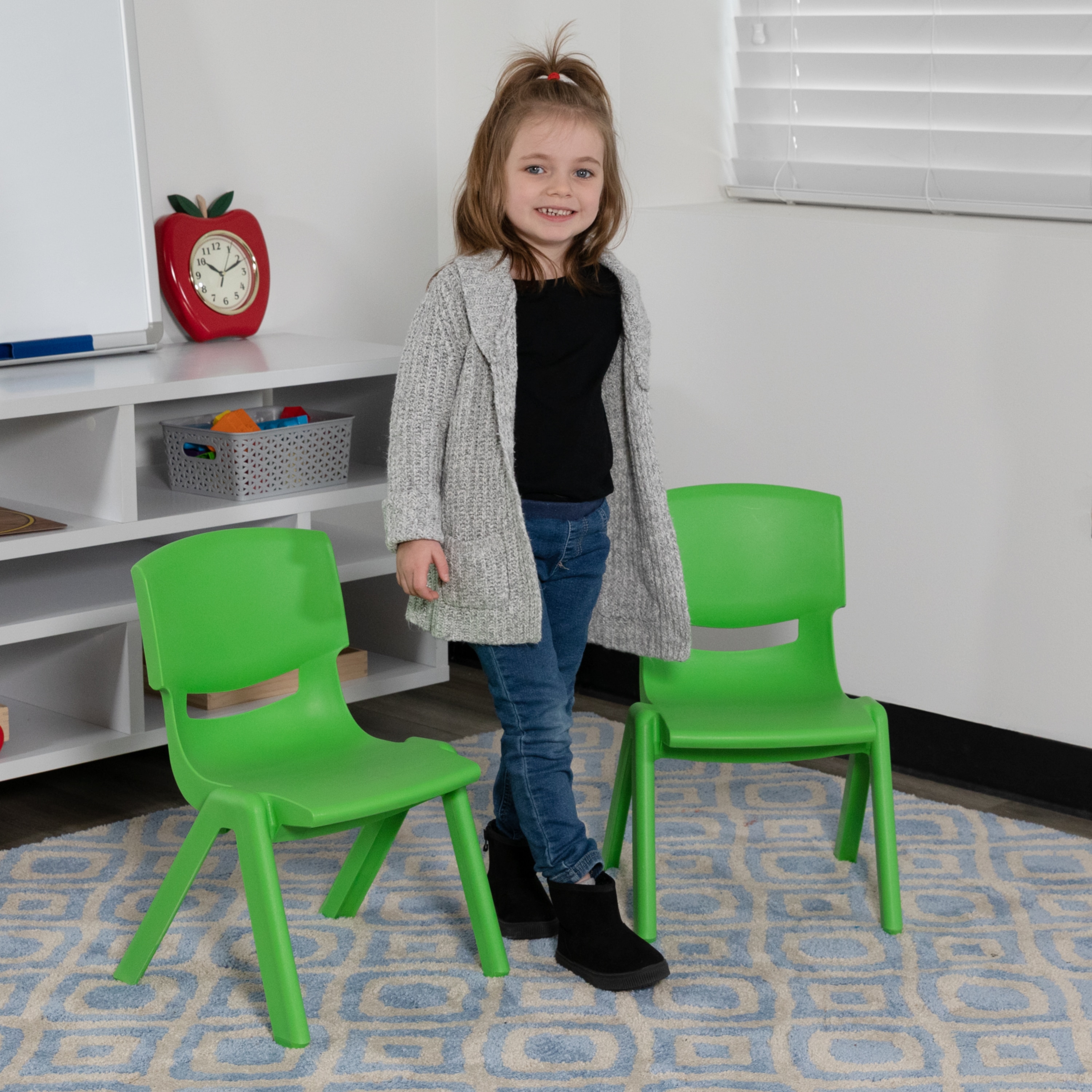 Flash Furniture Green Plastic Stackable School Chair with 12 Seat Height 
