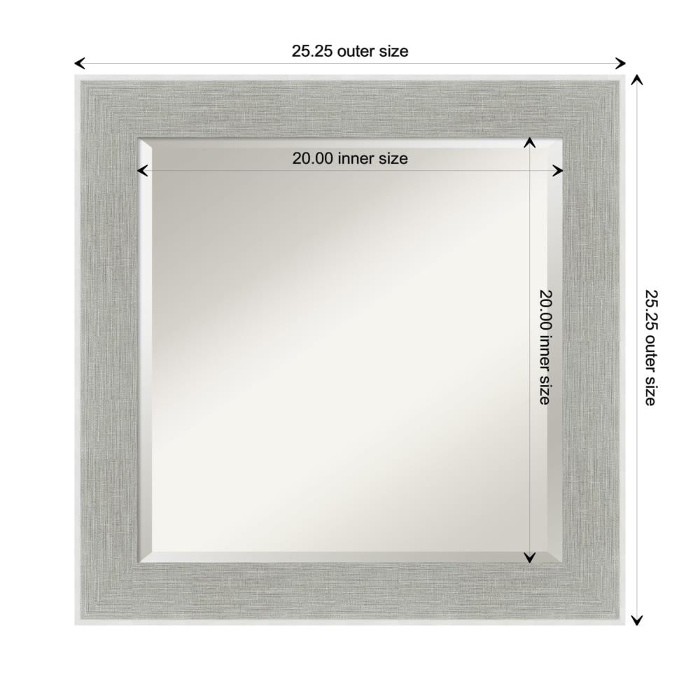 Amanti Art Glam Linen Grey Frame Collection 25.25-in W x 25.25-in H Distressed Grey,Silver Square Bathroom Vanity Mirror