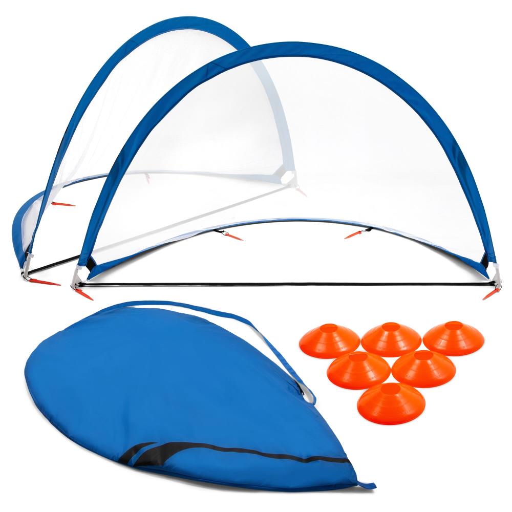 Training Equipment Pair of 4 Foot Pop Up Soccer Goals with Disc Cones Blue 