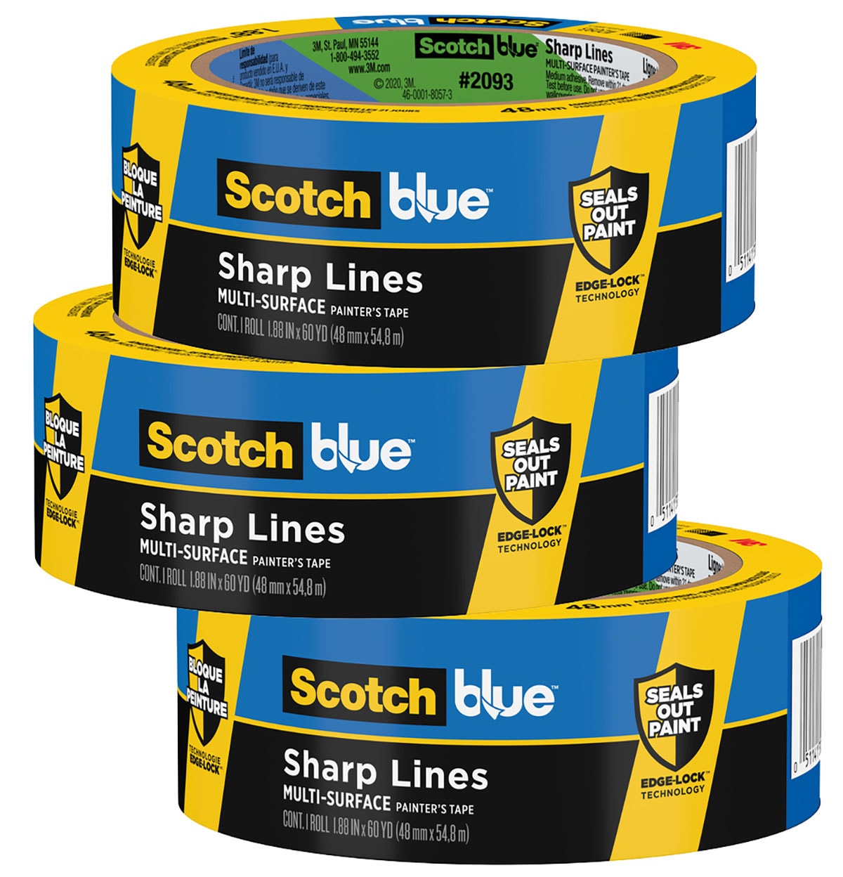 3 inch Core Blue 3M Scotch Painters Masking Tape 2 inch x 60 yards 3/Pack 