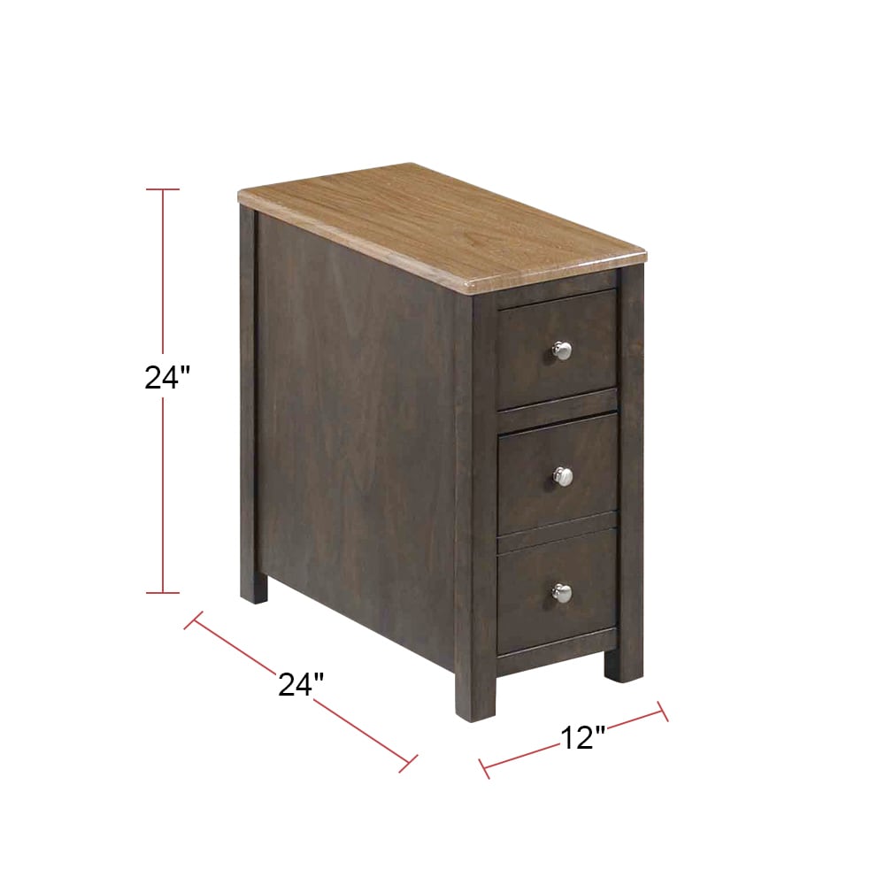 Walnut and Black Simple Relax Wooden End Table with 2 Drawers 