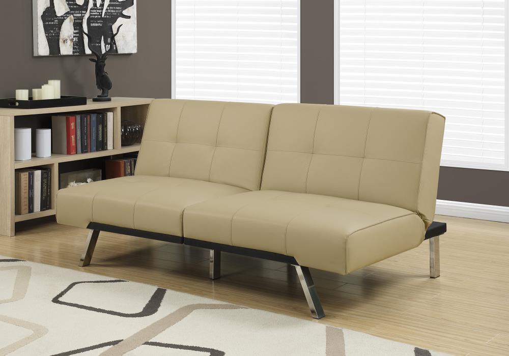 Monarch Specialties Taupe Contemporary/Modern Faux Leather Futon In The ...