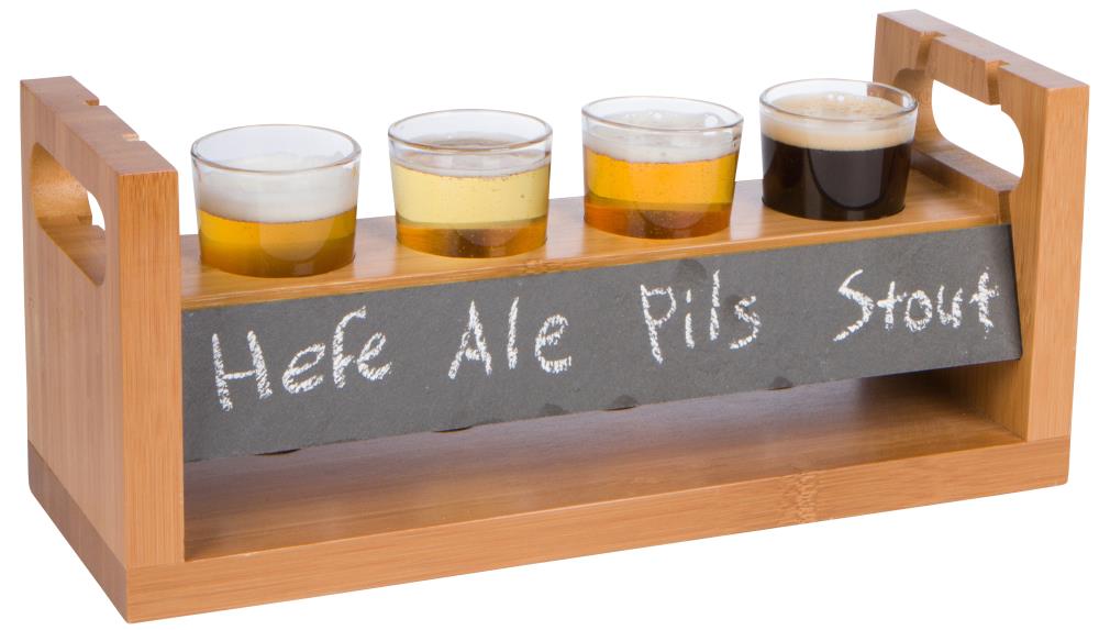 Beer Tasting Flight Sampler Set 4-6oz Pilsner Craft Brew Glasses w Paddle and Chalkboard 