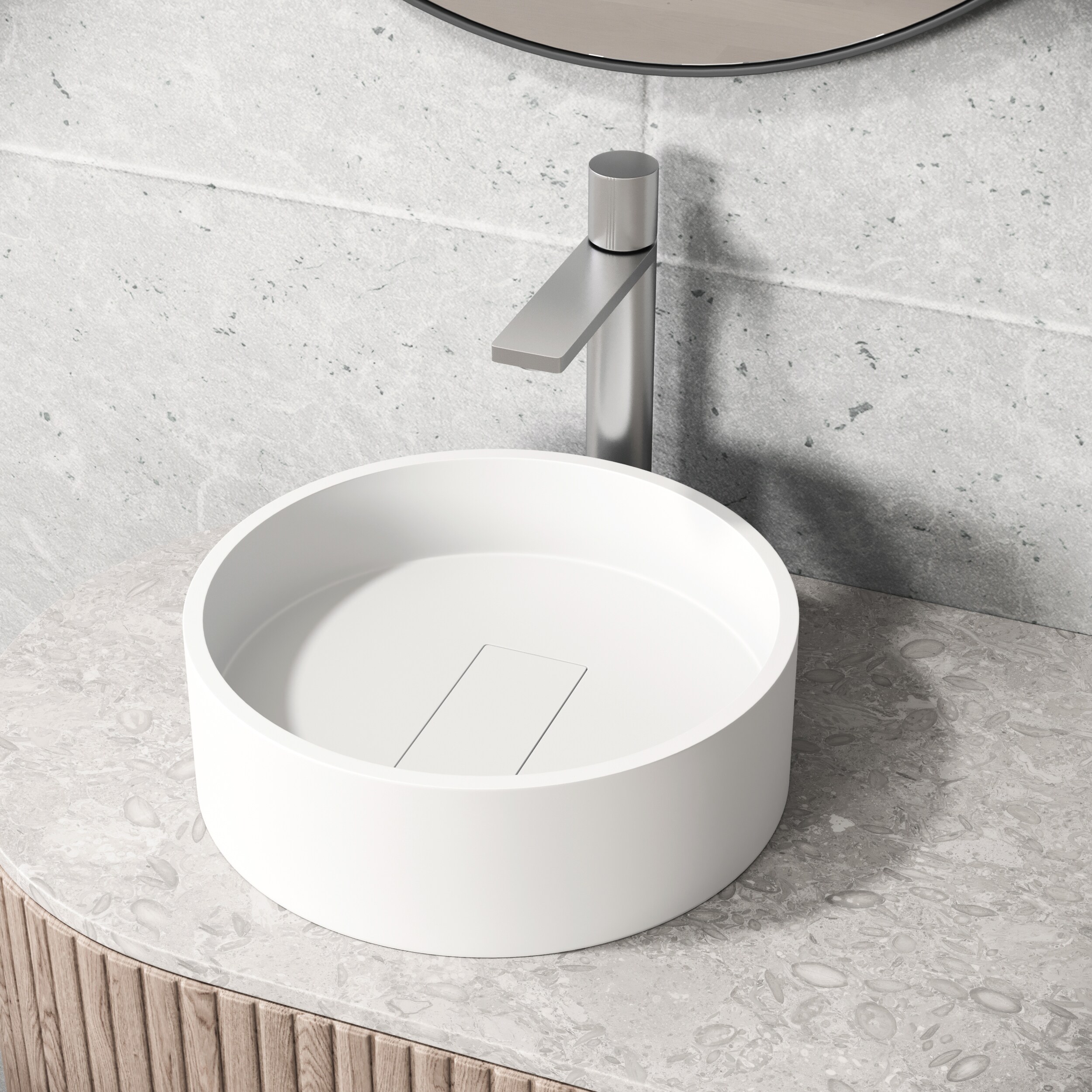VIGO Bryant Matte White Matte Stone Vessel Round Modern Bathroom Sink (15.125-in x 15.125-in)