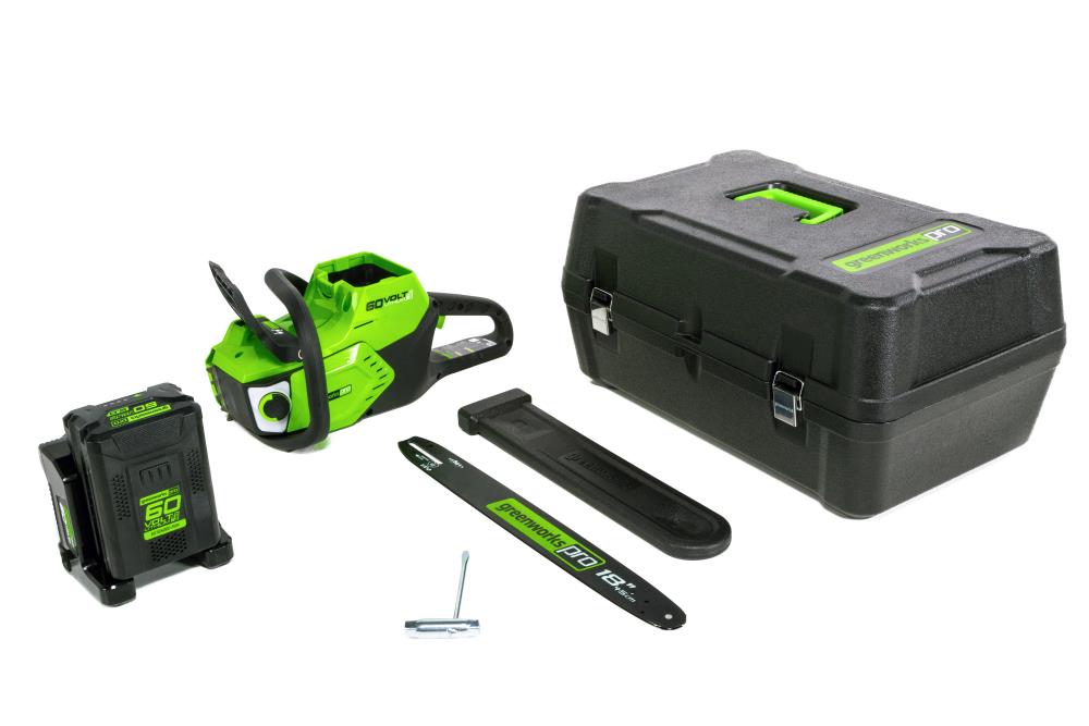 Greenworks 60V 18IN CHAINSAW W/4AH BATTERY in the Cordless Electric Chainsaws department at