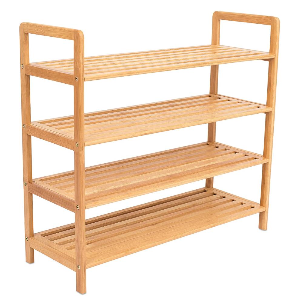 Natural Bamboo 2-Tier Shoe Bench Shoe Storage Racks Shelf Organizer Wood Color