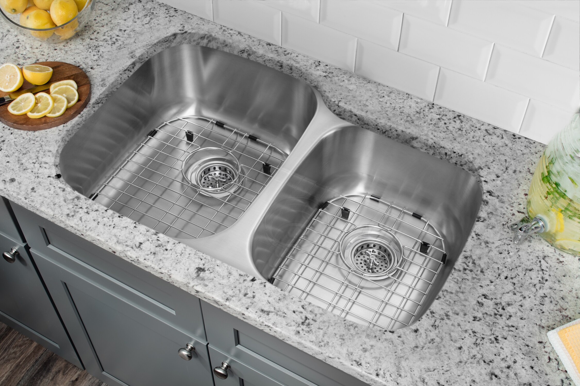 Superior Sinks Undermount 31.5-in x 20.5-in Brushed Satin Double Offset Bowl Stainless Steel Kitchen Sink