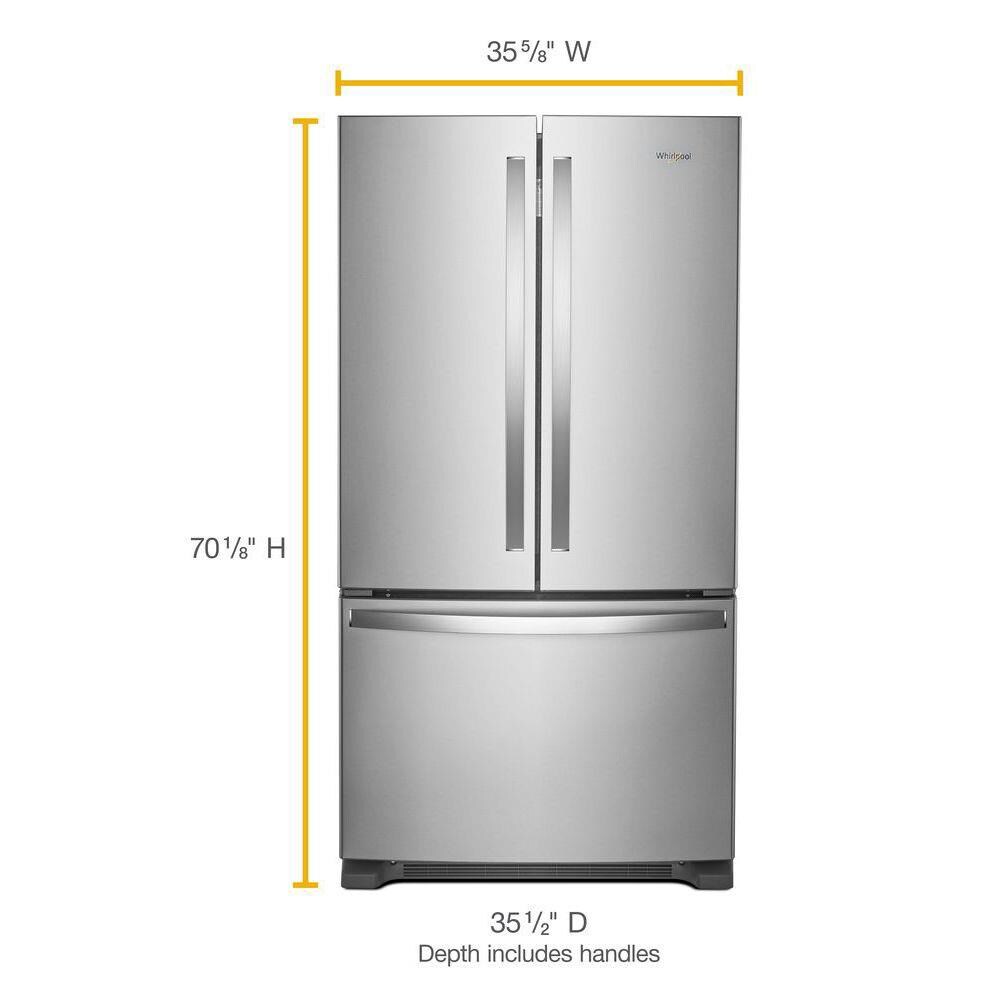 Whirlpool 25 2 Cu Ft 3 Door 36 In French Door Refrigerator With Ice Maker And Interior Water Dispenser Fingerprint Resistant Stainless Steel In The French Door Refrigerators Department At Lowes Com