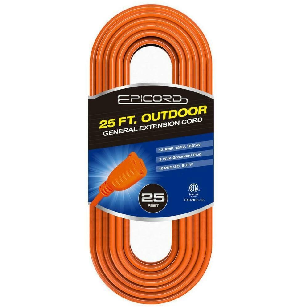 EPICORD 16/3 25FT Outdoor Extension Cord orange with 3 Prong Lighted Plug，NEMA 5-15P to NEMA 5-15R orange with 3 Prong Lighted Plug，NEMA 5-15P to NEMA 5-15R
