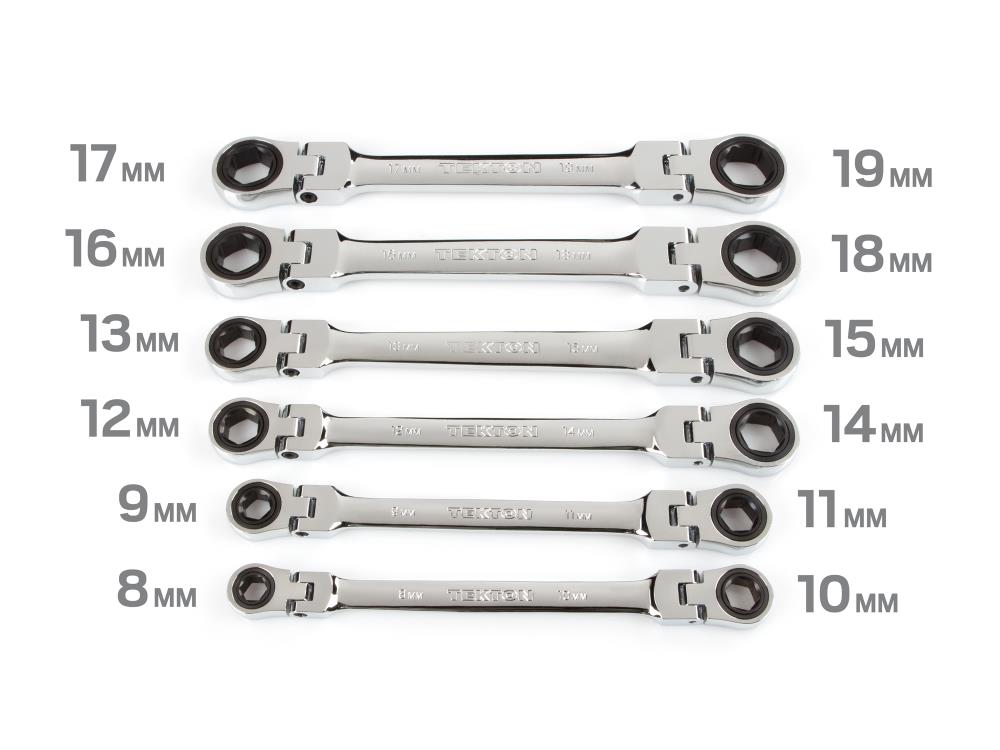 6pc 8-17mm Metric Flexible Head Ratcheting Wrench Combination Spanner Tool Set 