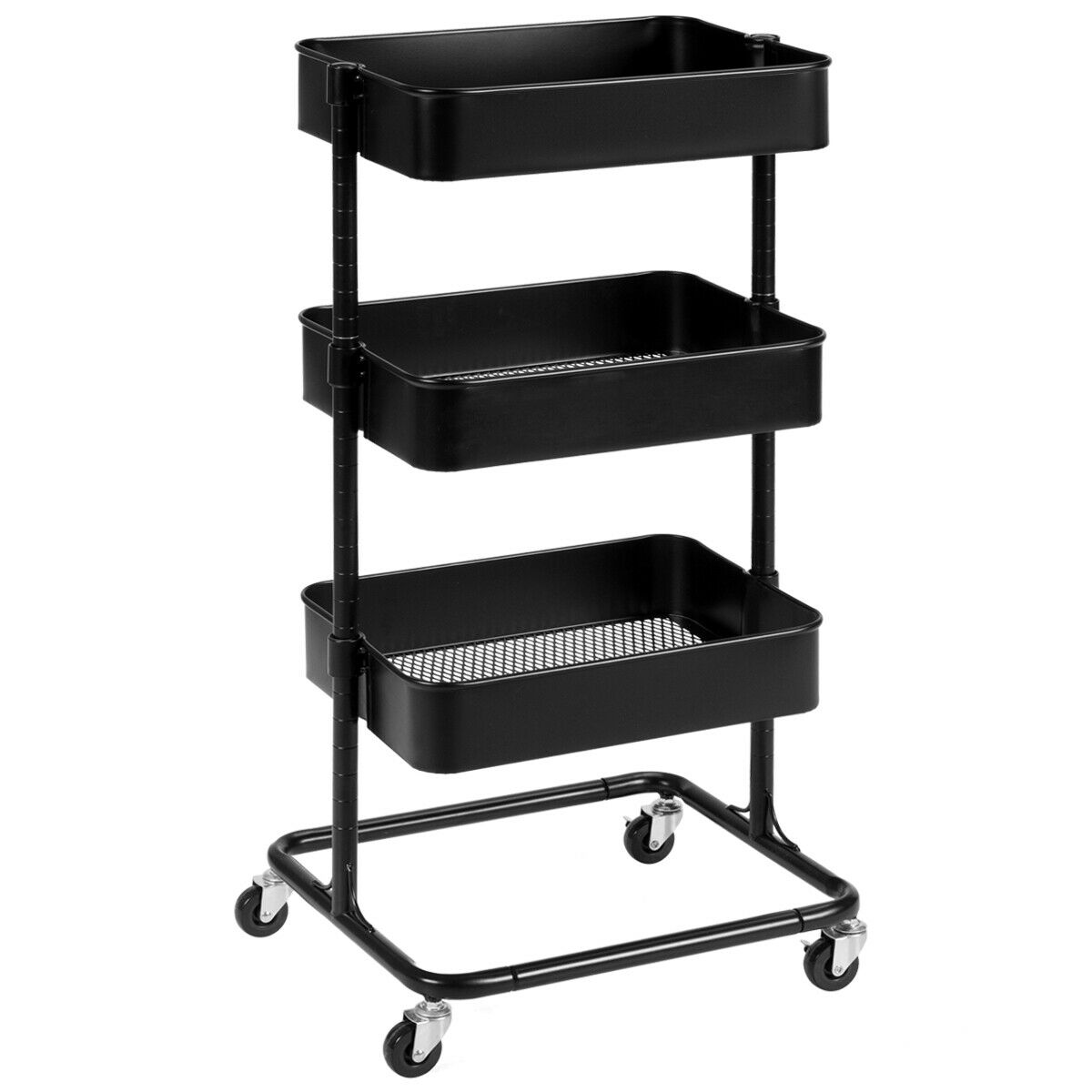 4-Tier Metal Mesh Rolling Storage Cart with Handle Portable Utility Black