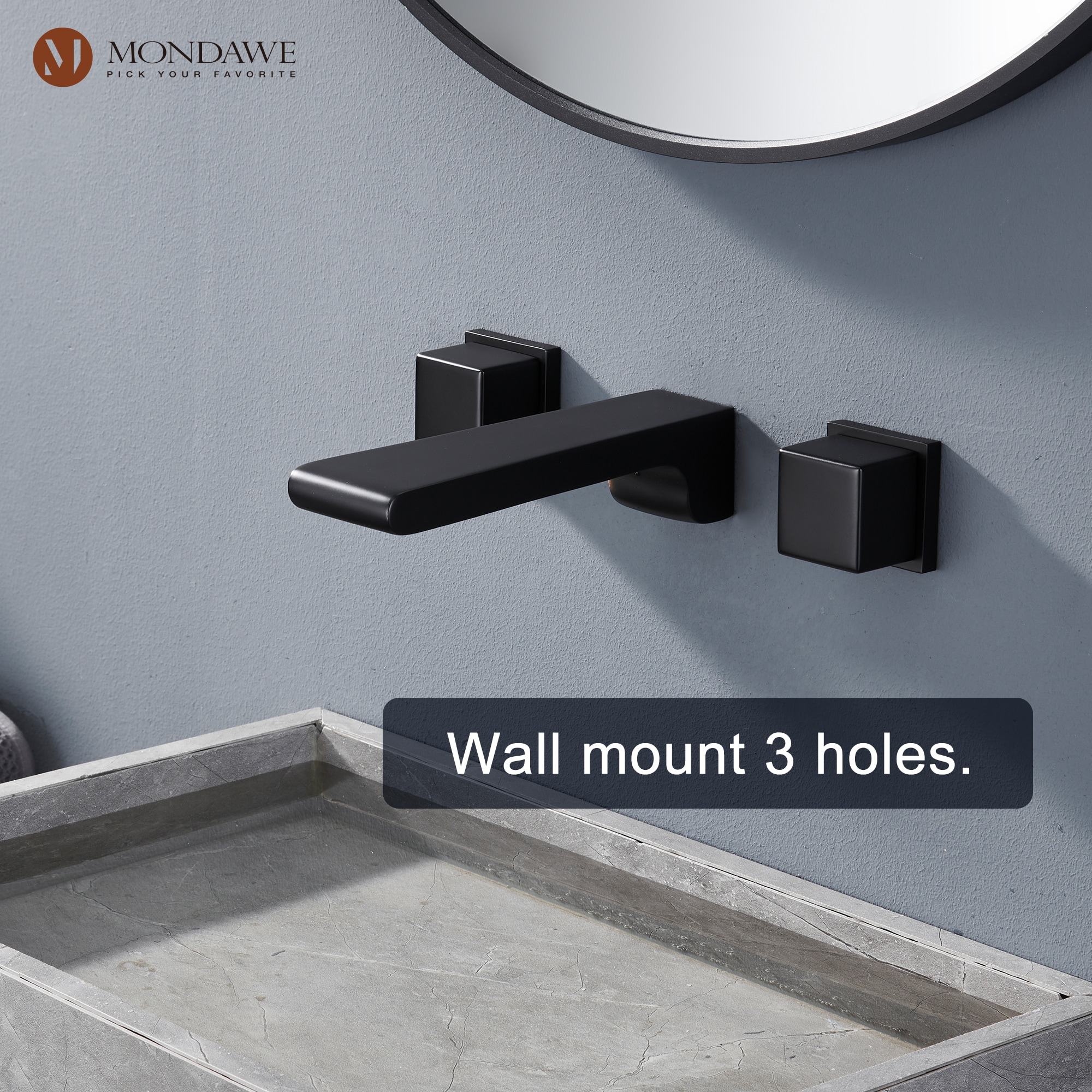 Mondawe Matte Black 2-handle Wall-mount Waterfall Bathroom Sink Faucet