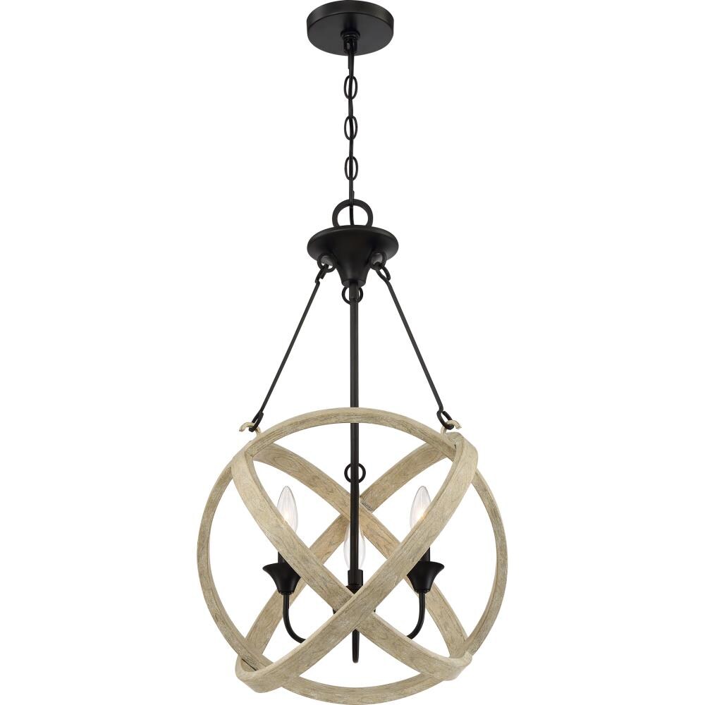 Quoizel Plymouth Matte Black With Faux Natural Wood Farmhouse Globe ...