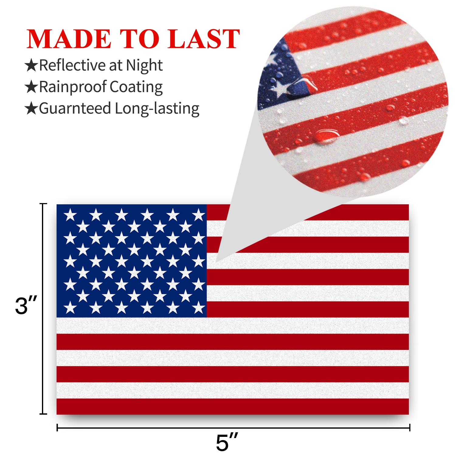 American US Flag Reflective Bumper Sticker 5 X 3 Inch Jeeps Patriotic Stars Stripes USA Flag for Cars Trucks Motorcycle RV Indoor & Outdoors Support US Military Decals Vinyl Boats 3 Pack 
