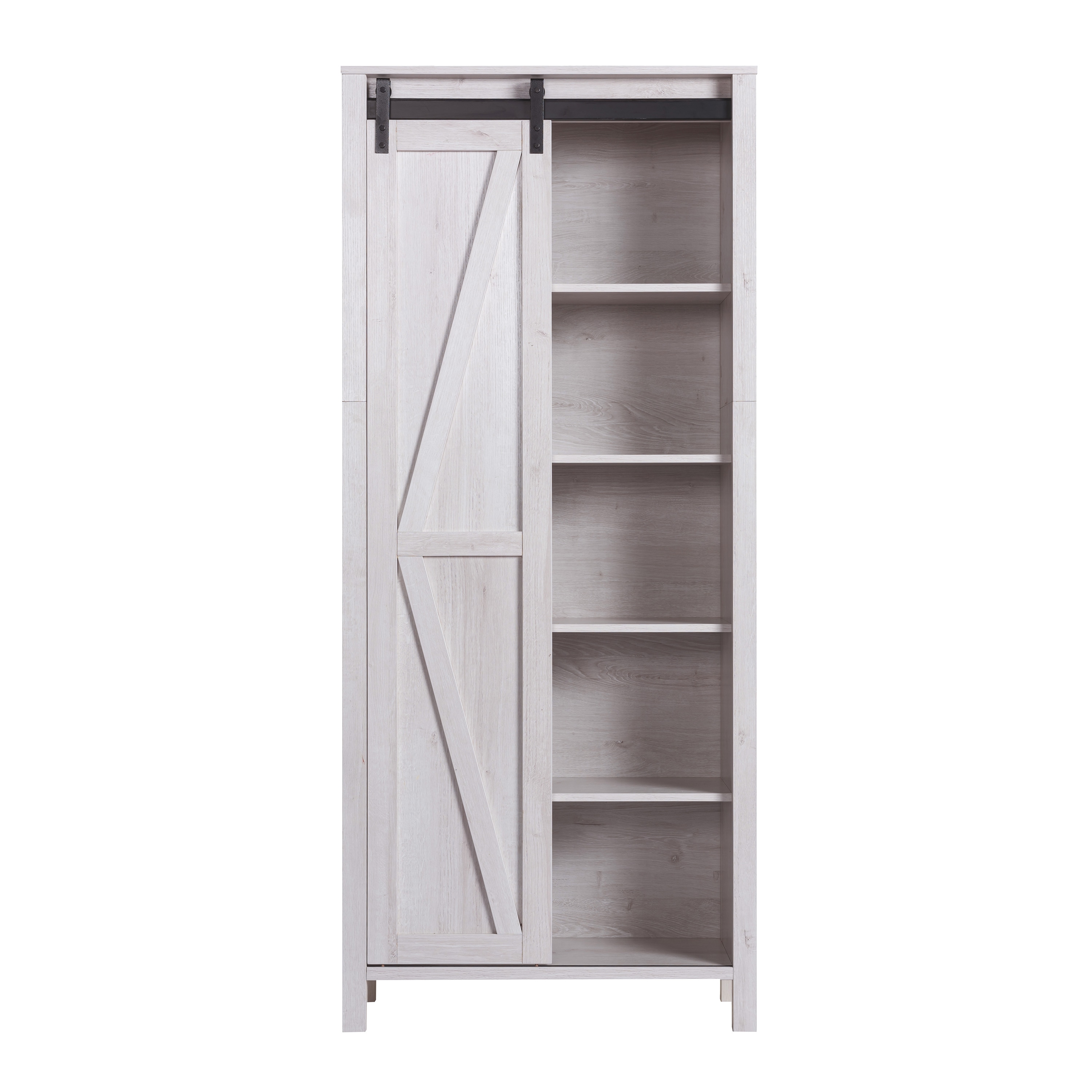 White Sideboard Cupboard Cabinet 3 Grey Oak Effect Doors and 2 Internal Shelves 