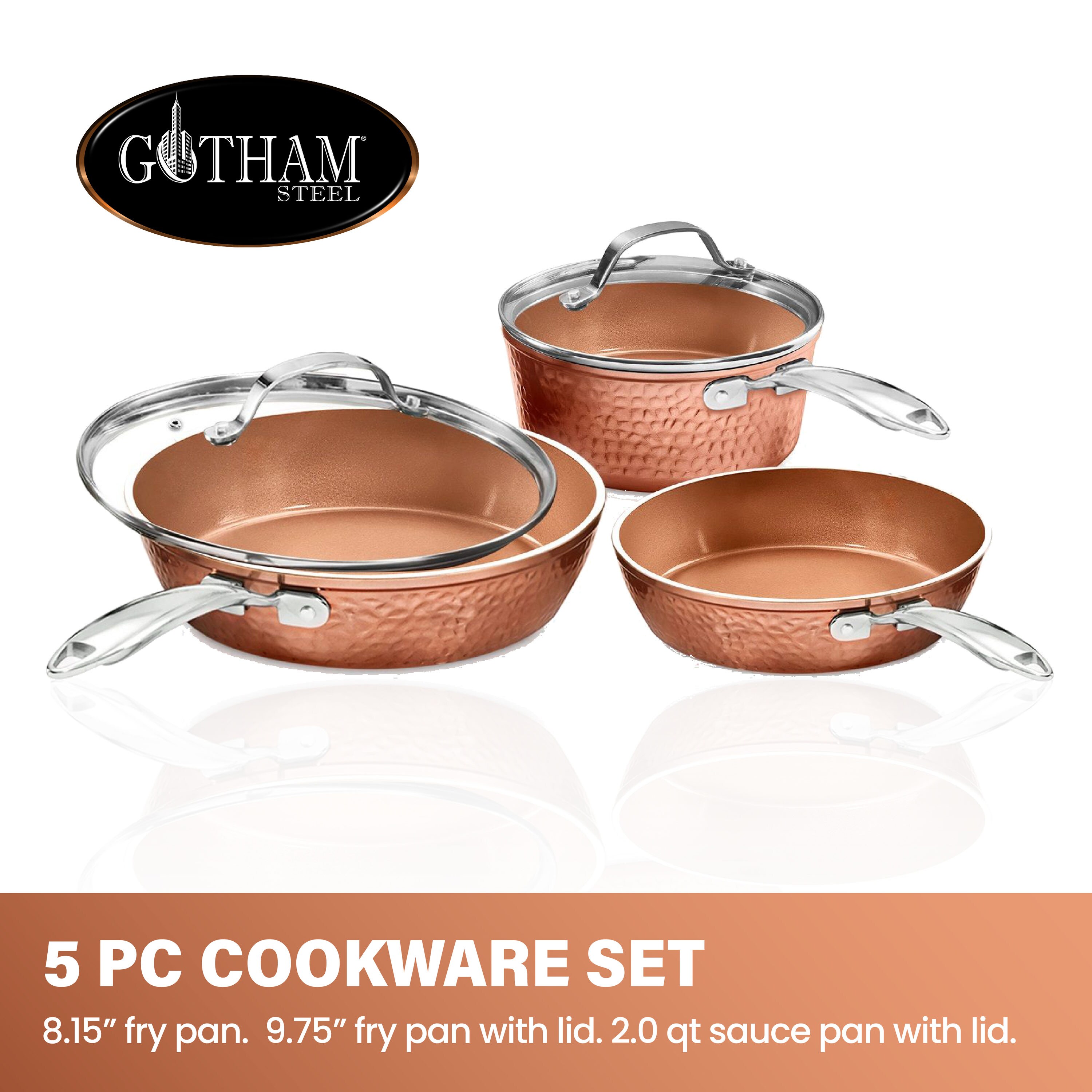 Gotham Steel 5-Piece Gotham Steel hammered 13.78-in Aluminum Cookware Set with Lid