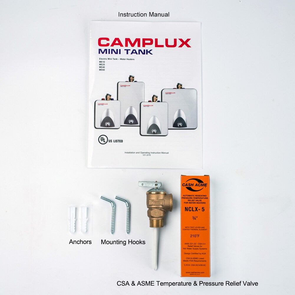 Camplux ME10 Electric Mini Tank Water Heater 1.3 Gallon Point of Use Water Heater with 43 Cord Plug1.5kW at 120 Volts