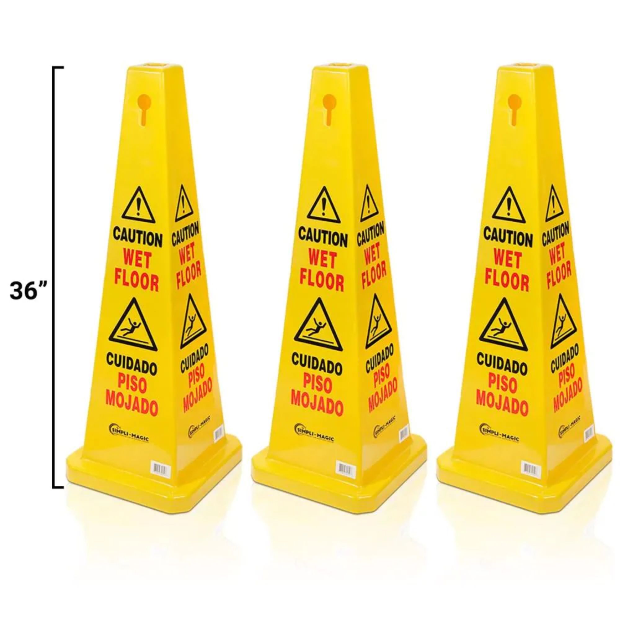 4-Sided Bilingual Signs Cuadado Piso Mojado| Avoid Fall & Slip Accident Repaironics 3 Packs 26” Caution Wet Floor Cones with 13 feet Yellow Plastic Barrier Chainfor Indoors and Outdoors Yellow Caution Wet Floor Sign 