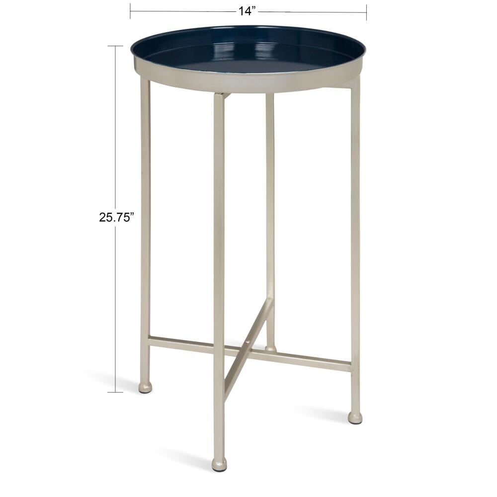 Silver 14 x 14 x 25.75 Kate and Laurel Celia Round Metal Foldable Accent Table with Tray Top