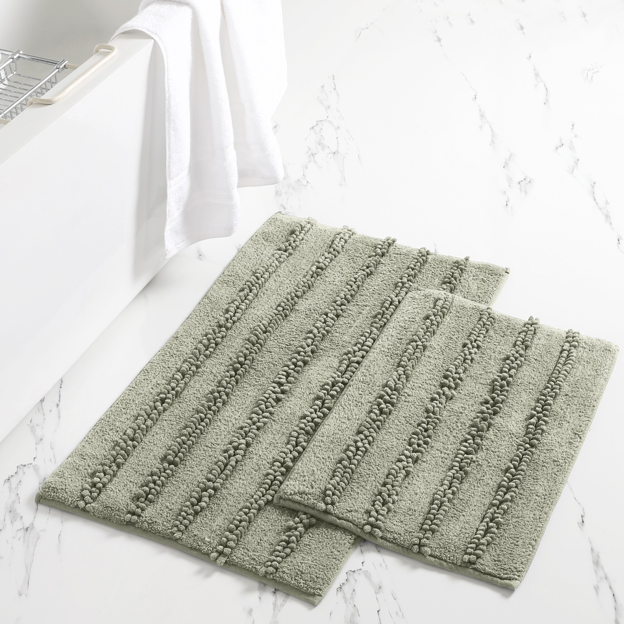 Sage 2 Count Amrapur Overseas 2-Pack Chenille Noodle Bath Mat with Non-Slip Backing 