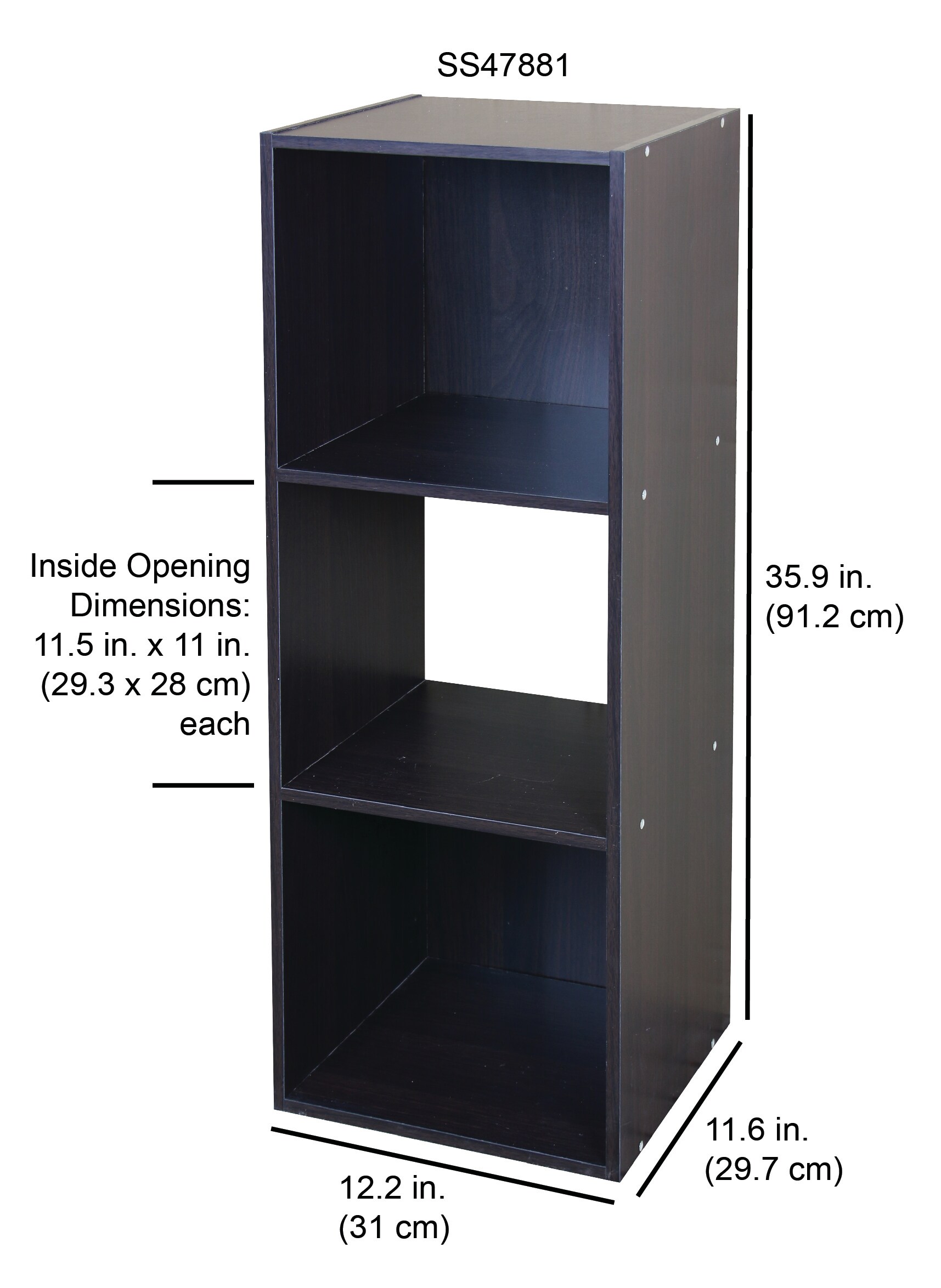 3-Tier Shelf with 3 Doors Cabinet Storage Wooden Bookcase Display Cube Organizer 