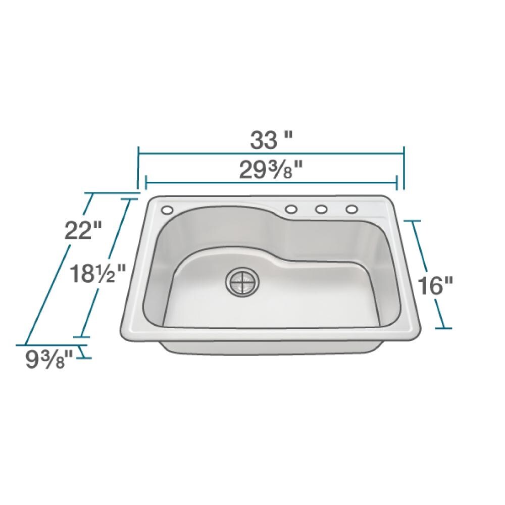 MR Direct Drop-In 33-in x 22-in Stainless Steel Single Bowl 4-Hole Stainless Steel Kitchen Sink