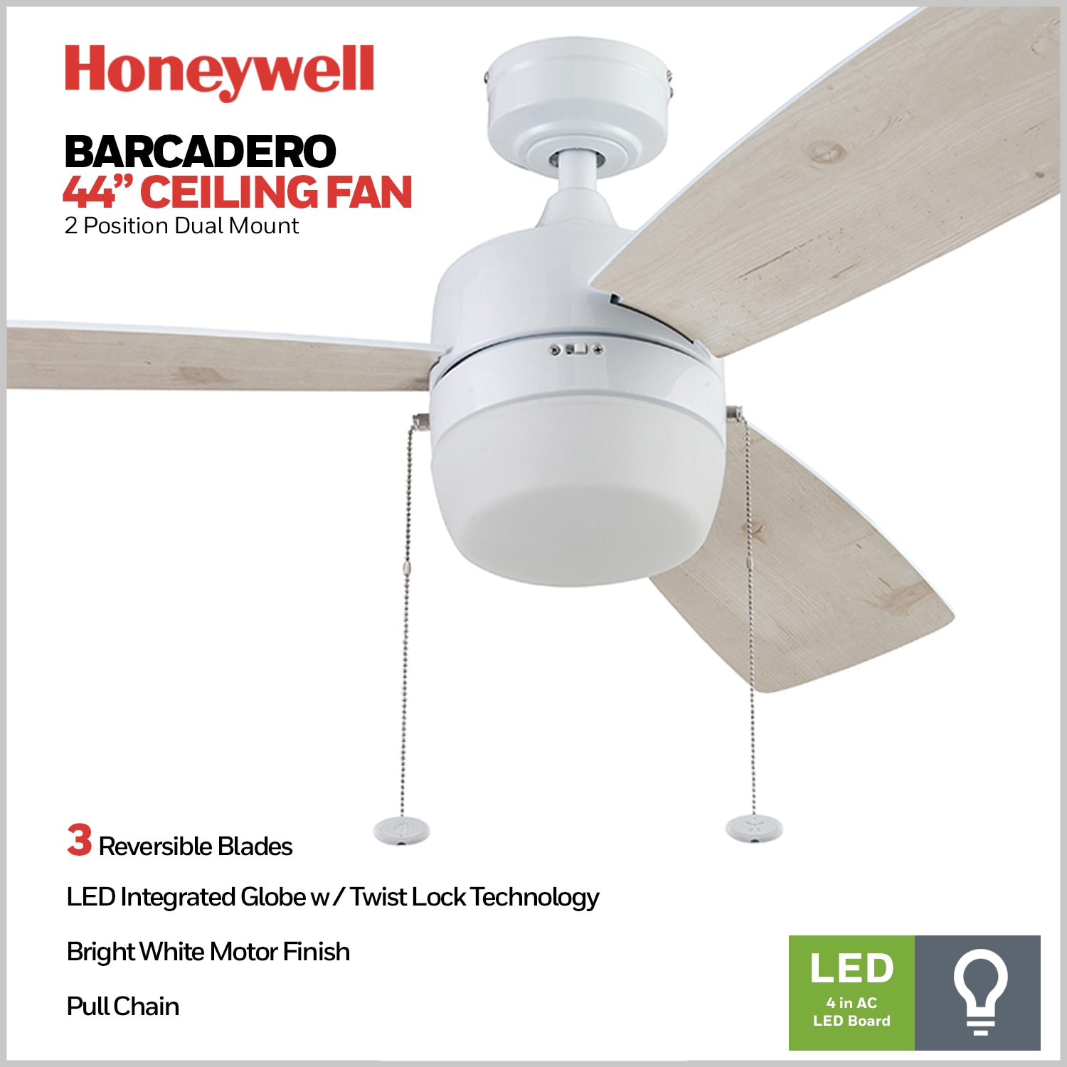 44 Bright White Honeywell Ceiling Fans 51475-01 Barcaderro Ceiling Fan
