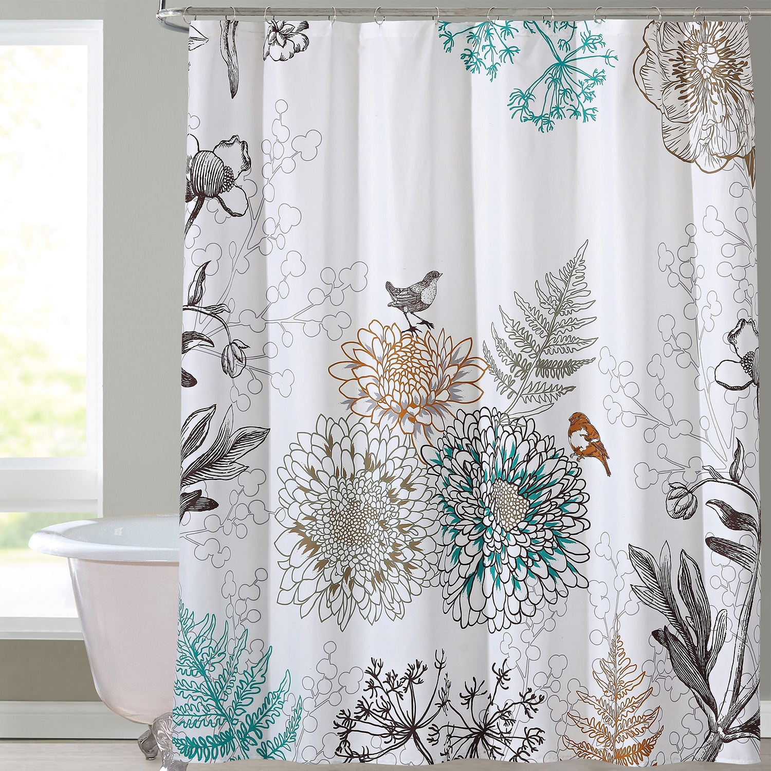 Fashion Floral Pattern Waterproof Bathroom Shower Curtain With Hooks 4 Colors 