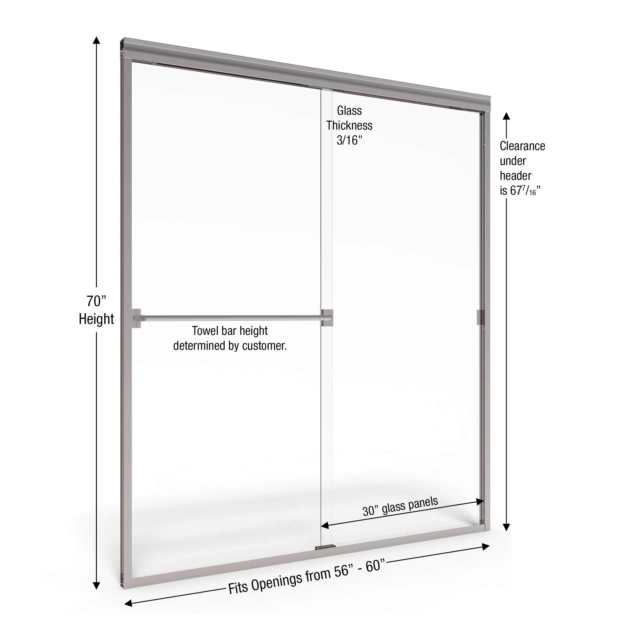 Basco Classic 56 In To 60 In W X 70 In H Semi Frameless Sliding Chrome