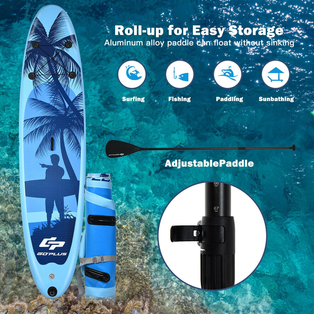 Adjustable 2 Section Paddle Aluminum Alloy Surfing Stand Up Paddle Board Paddle 