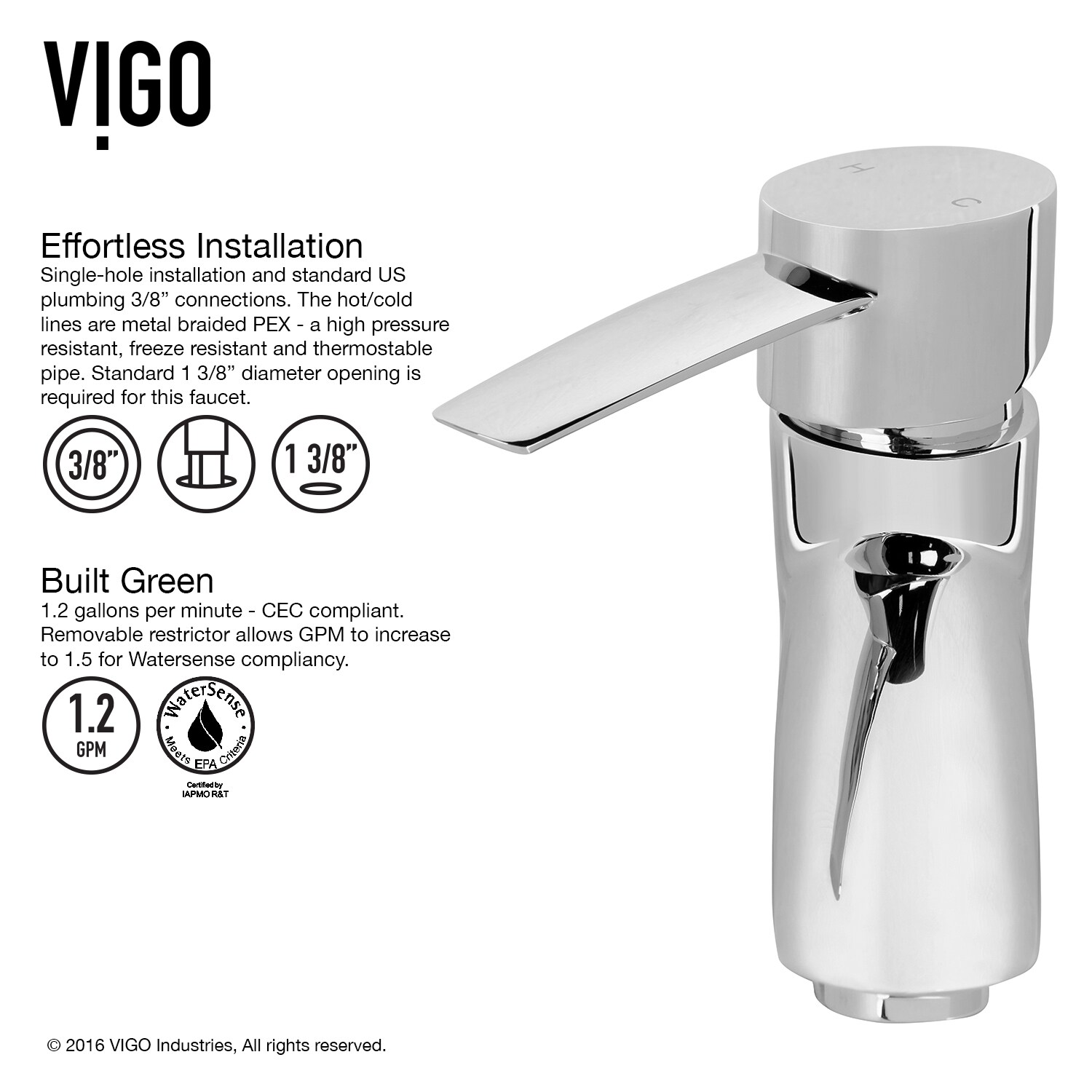 VIGO Bova Chrome 1-handle Single Hole WaterSense Low-arc Bathroom Sink Faucet
