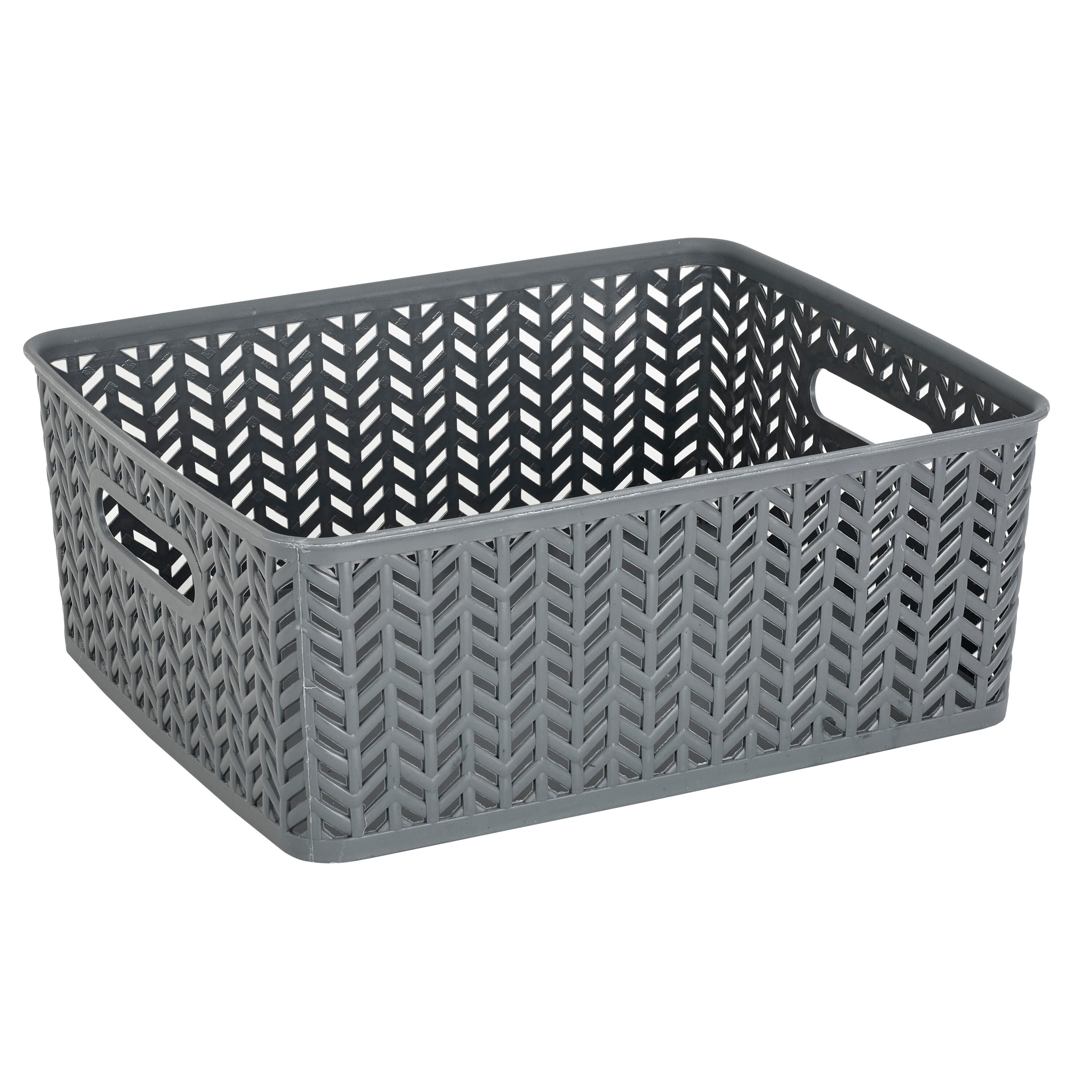 Mainstays Black and White Lines Canvas Storage Basket with Handles