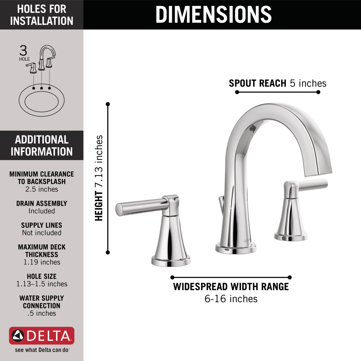 Delta Becker Chrome 2-handle Widespread WaterSense High-arc Bathroom Sink Faucet with Drain