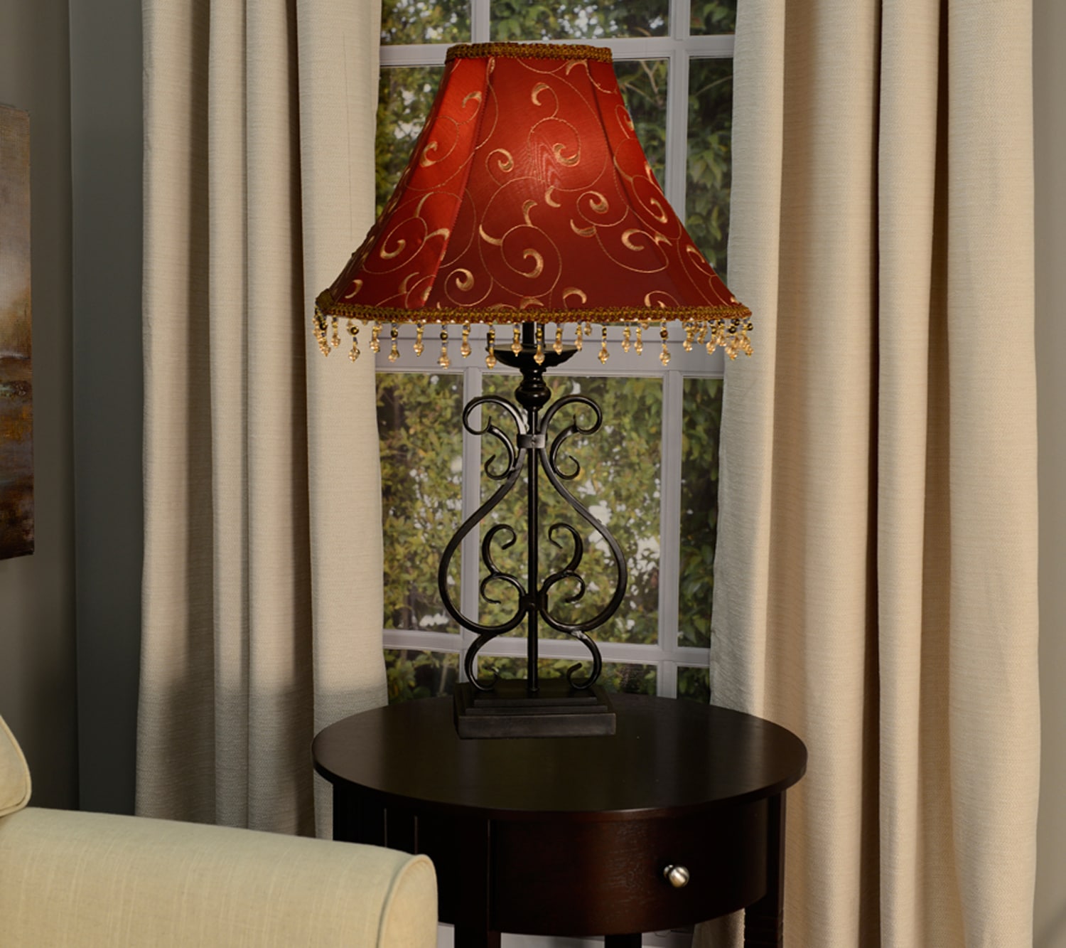 NEW RED LEAF EMBROIDERED SQUARE FABRIC CHANDELIER SHADE W/ GALLERY 